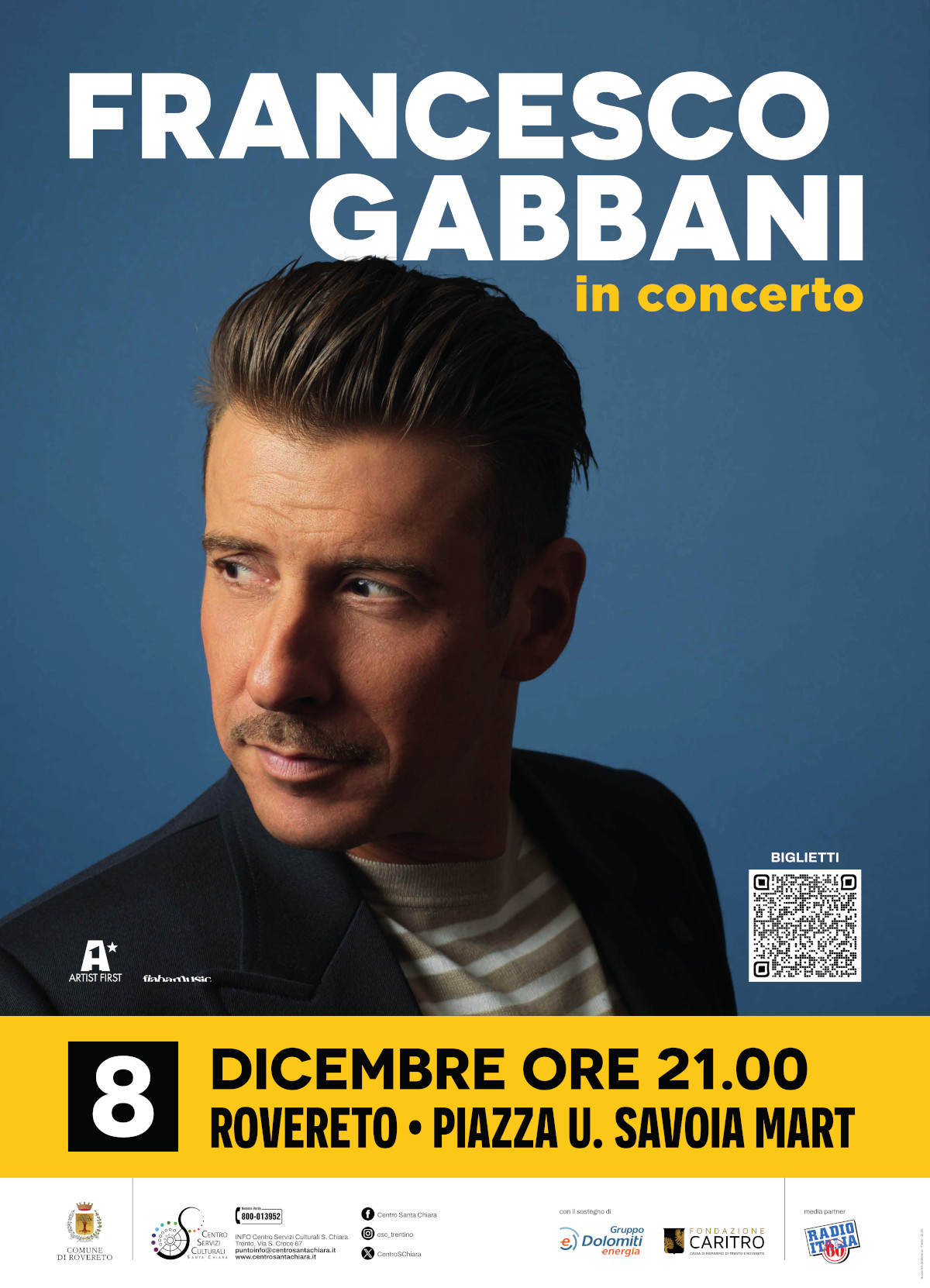 Concertone dell’Immacolata con FRANCESCO GABBANI A ROVERETO L'8 dicembre 2023